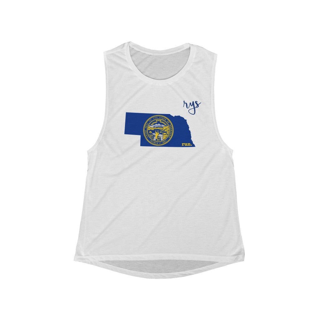 Run Nebraska Women's Scoop Muscle Tank (Flag)