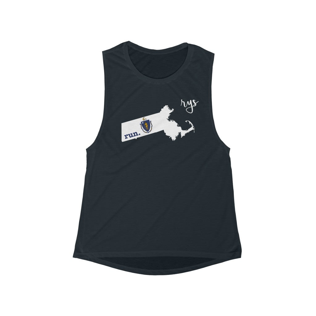 Run Massachusetts Women's Scoop Muscle Tank (Flag)